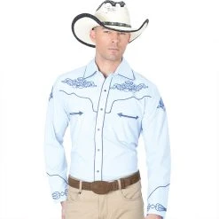 MENS El General Men's Sky Blue Charro Western Shirt