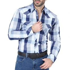 El General MENS El Señor De Los Cielos Men's Grey/White Western Long Sleeve Shirt