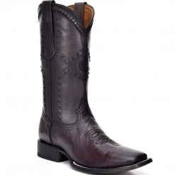 MENS Cuadra Men's Ostrich Belly Wide Square Toe Cowboy Boots - Black Cherry