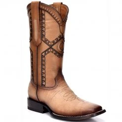 MENS Cuadra Men's Ostrich Belly Wide Square Toe Cowboy Boots - Flame Orix