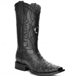 Cuadra Men's Ostrich Wide Square Toe Cowboy Boots - Black MENS