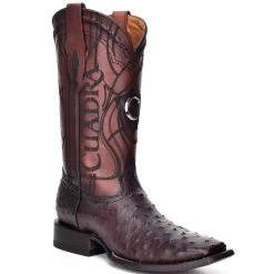 Cuadra Men's Ostrich Wide Square Toe Cowboy Boots - Black Cherry MENS