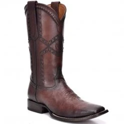 Cuadra Men's Ostrich Belly Wide Square Toe Cowboy Boots - Flame Brown MENS