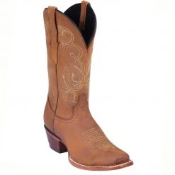 El General West Tan Square Toe Cowgirl Boots WOMENS