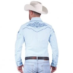MENS El General Men's Sky Blue Charro Western Shirt