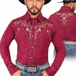 El General Men's Wine Charro Shirt Longhorn MENS