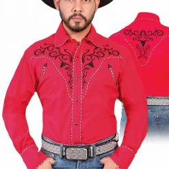 El General Men's Red Charro Shirt Longhorn MENS
