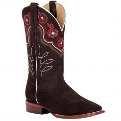 El General Flower Nubuck Square Toe Cowgirl Boots