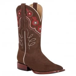 El General Flower Nubuck Square Toe Cowgirl Boots