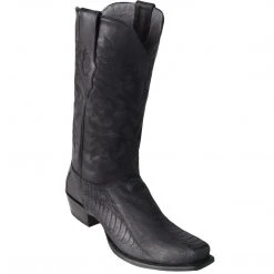 Los Altos Boots MENS Men's Black Ostrich Leg Square 7-Toe Cowboy Boots - Greasy Finish