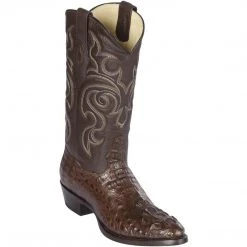 Los Altos Boots Los Altos Mens Brown Caiman Hornback R-Toe Cowboy Boots