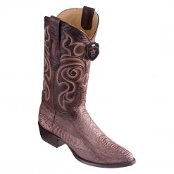 Los Altos Boots Los Altos Sanded Brown Ostrich Leg R-Toe Western Boots MENS