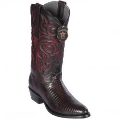 Los Altos Boots Los Altos Lizard Teju R-Toe Black Cherry Cowboy Boots MENS