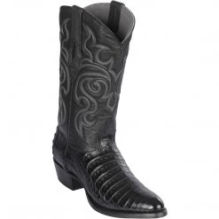Los Altos Boots Los Altos Mens Black Caiman Belly Round Toe Cowboy Boots
