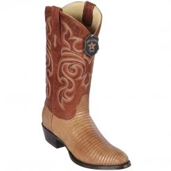 Los Altos Boots Los Altos Lizard Teju R-Toe Greasy Finish Cognac Cowboy Boots MENS