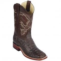 Los Altos Boots Los Altos Mens Brown Caiman Hornback Square Toe Cowboy Boots