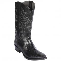 Los Altos Boots Los Altos Teju Lizard Snip Toe Cowboy Boots - Black