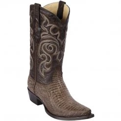 Los Altos Boots Los Altos Teju Lizard Snip Toe Cowboy Boots - Sanded Brown