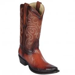 Los Altos Boots MENS Los Altos Teju Lizard Snip Toe Cowboy Boots - Faded Cognac