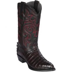 Los Altos Boots Los Altos Mens Caiman Tail J-Toe Black Cherry Cowboy Boots