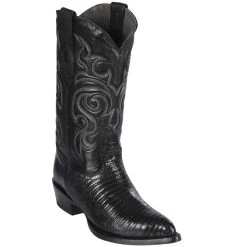 Los Altos Boots Mens Lizard Cowboy Boots J-Toe Black