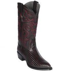 Los Altos Boots Mens Lizard Cowboy Boots J-Toe Black Cherry