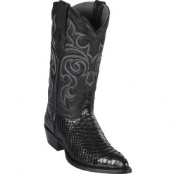 Los Altos Boots Los Altos Black Python Snakeskin J-Toe Cowboy Boots MENS
