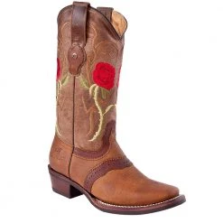 Tombstone Arena Queen Red Rose Square Toe Cowgirl Boots WOMENS