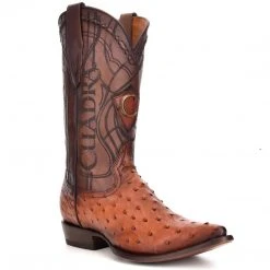 Cuadra Men's Ostrich Traditional Pointed Toe Cowboy Boot - Flame Honey