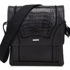 Cuadra Black Caiman Belly Messenger Bag