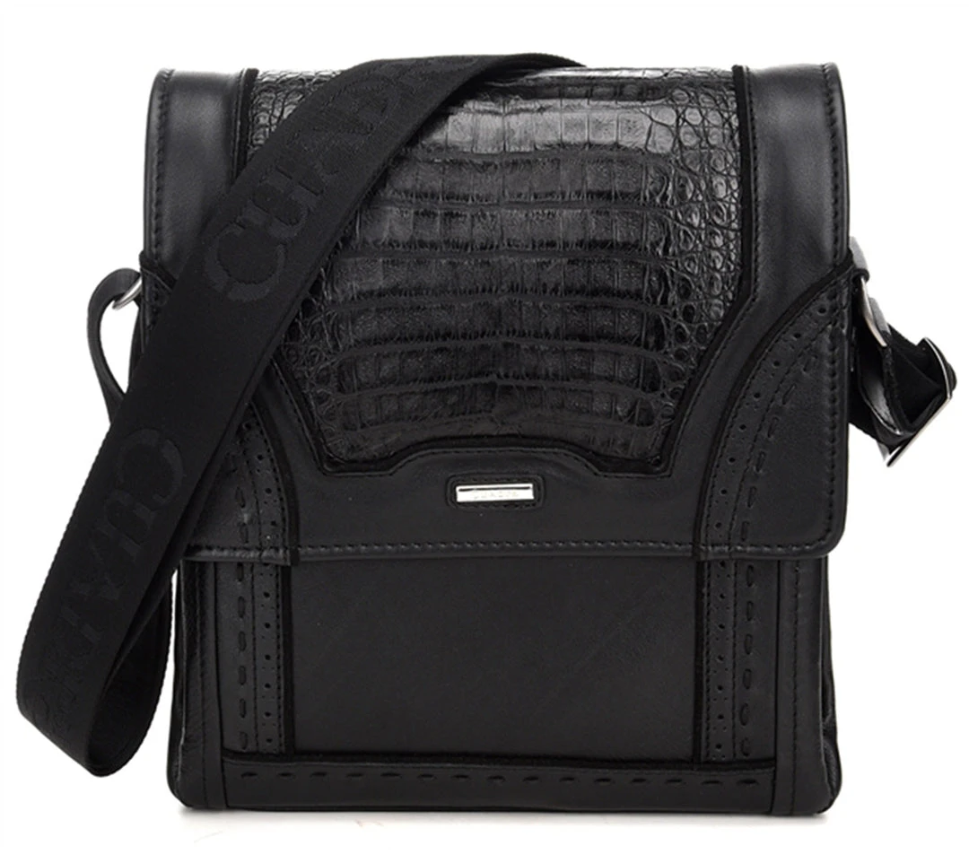 Cuadra Black Caiman Belly Messenger Bag Cuadra Black Caiman Belly Messenger Bag