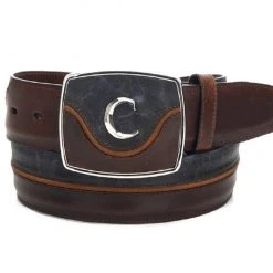 MENS Cuadra Men's Modern Leather Belt Desert Navy Blue
