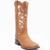 Abolengo Flowered Light Brown Square Toe Cowgirl Boots 🌸