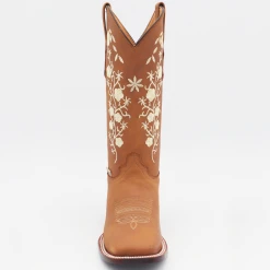 Abolengo Flowered Light Brown Square Toe Cowgirl Boots 🌸