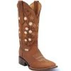 WOMENS Abolengo Flowered Brown Square Toe Cowgirl Boots 🌸
