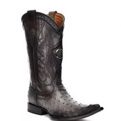 Cuadra Men's Ostrich Chihuahua Toe Pointed Cowboy Boots - Flame Grey