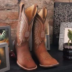 Abolengo Brown Square Toe Cowgirl Boots