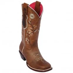 Quincy Boots WOMENS Quincy Flowered Square Toe Cowgirl Boots - Honey