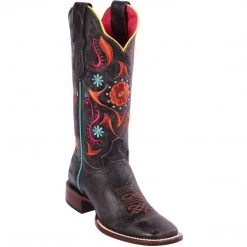 Quincy Boots WOMENS Quincy Flower Volcano Dark Grey Square Toe Cowgirl Boots