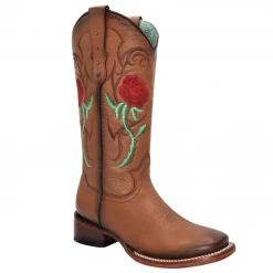 Quincy Boots Quincy Red Rose Cowgirl Square Toe Boots - Honey WOMENS