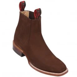 Quincy Boots Quincy Botin Charro Suede Ankle Toe Square Boots - Brown MENS