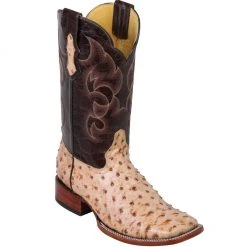 Quincy Boots Men's Ostrich Print Wide Square Toe Cowboy Boots MENS