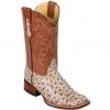 Quincy Boots MENS Men's Ostrich Print Wide Square Toe Cowboy Boots - Mink