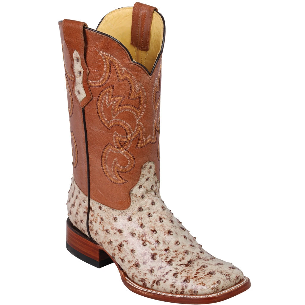 Quincy Boots MENS Men's Ostrich Print Wide Square Toe Cowboy Boots - Mink Quincy Boots MENS Men's Ostrich Print Wide Square Toe Cowboy Boots - Mink