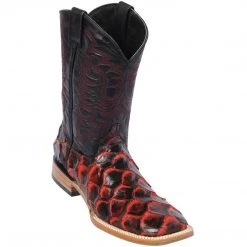 Quincy Boots MENS Quincy Black Cherry Fish Print Square Toe Cowboy Boots