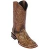 Quincy Boots Quincy Tan Tooled Print Square Toe Cowboy Boots MENS
