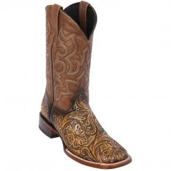 Quincy Boots Quincy Tan Tooled Print Square Toe Cowboy Boots MENS
