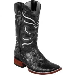Quincy Boots Men's Fish Print Black Wide Square Toe Cowboy Boots MENS