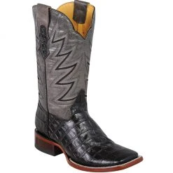 Quincy Boots Men's Caiman Belly Print Black Wide Square Toe Cowboy Boots MENS