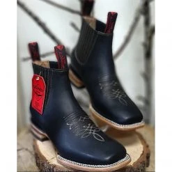 Quincy Boots MENS Quincy Men's Crazy Horse Square Toe Charro Boots - Black